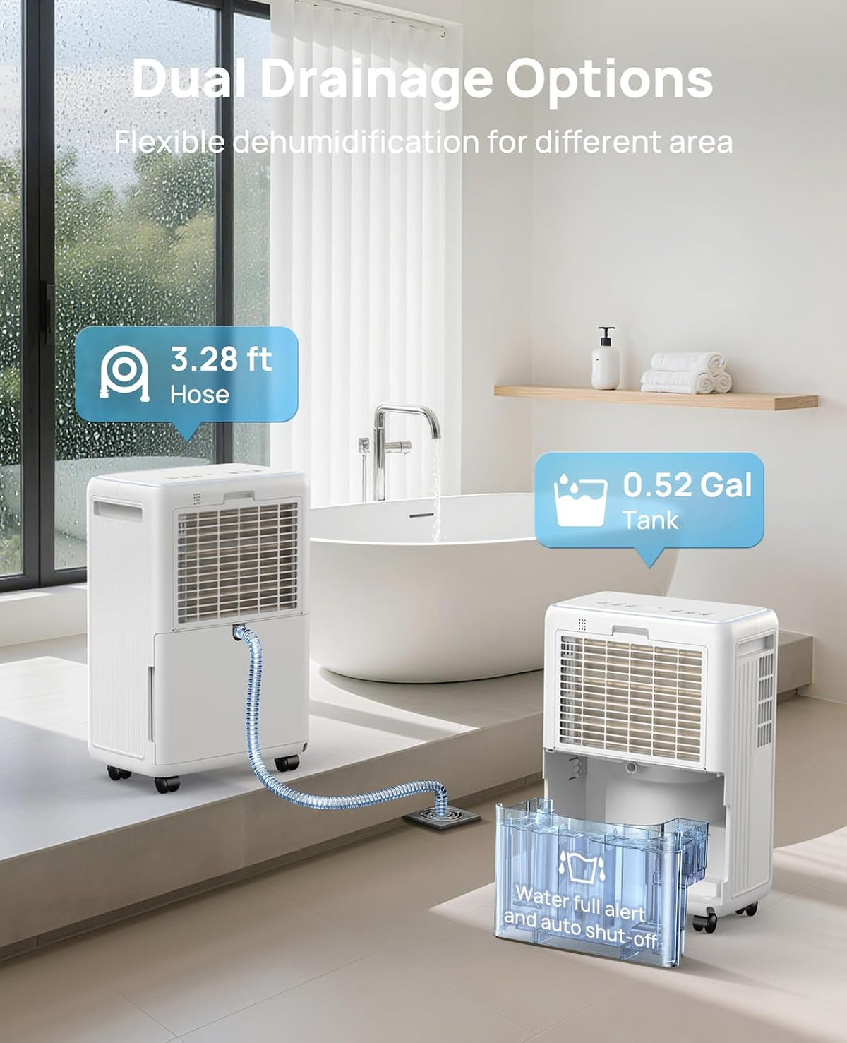 30 Pint Dehumidifier, 2500 Sq. ft Dehumidifier for Basement with Drain Hose