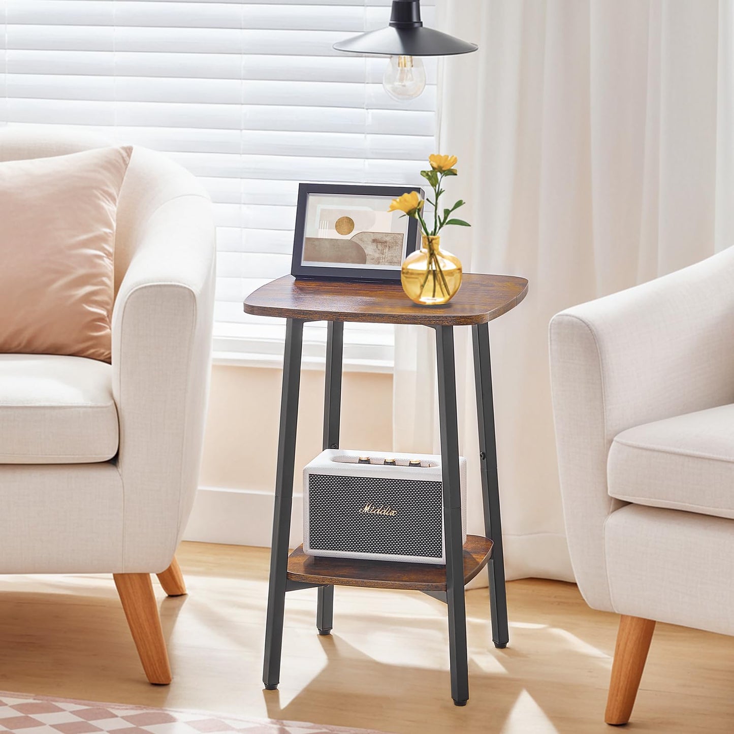 HOOBRO Side Table, 2-Tier Square Sofa End Table, Small Storage Nightstand, for Small Spaces, Living Room Bedroom Accent Table, Rustic Brown and Black BF181BZ01