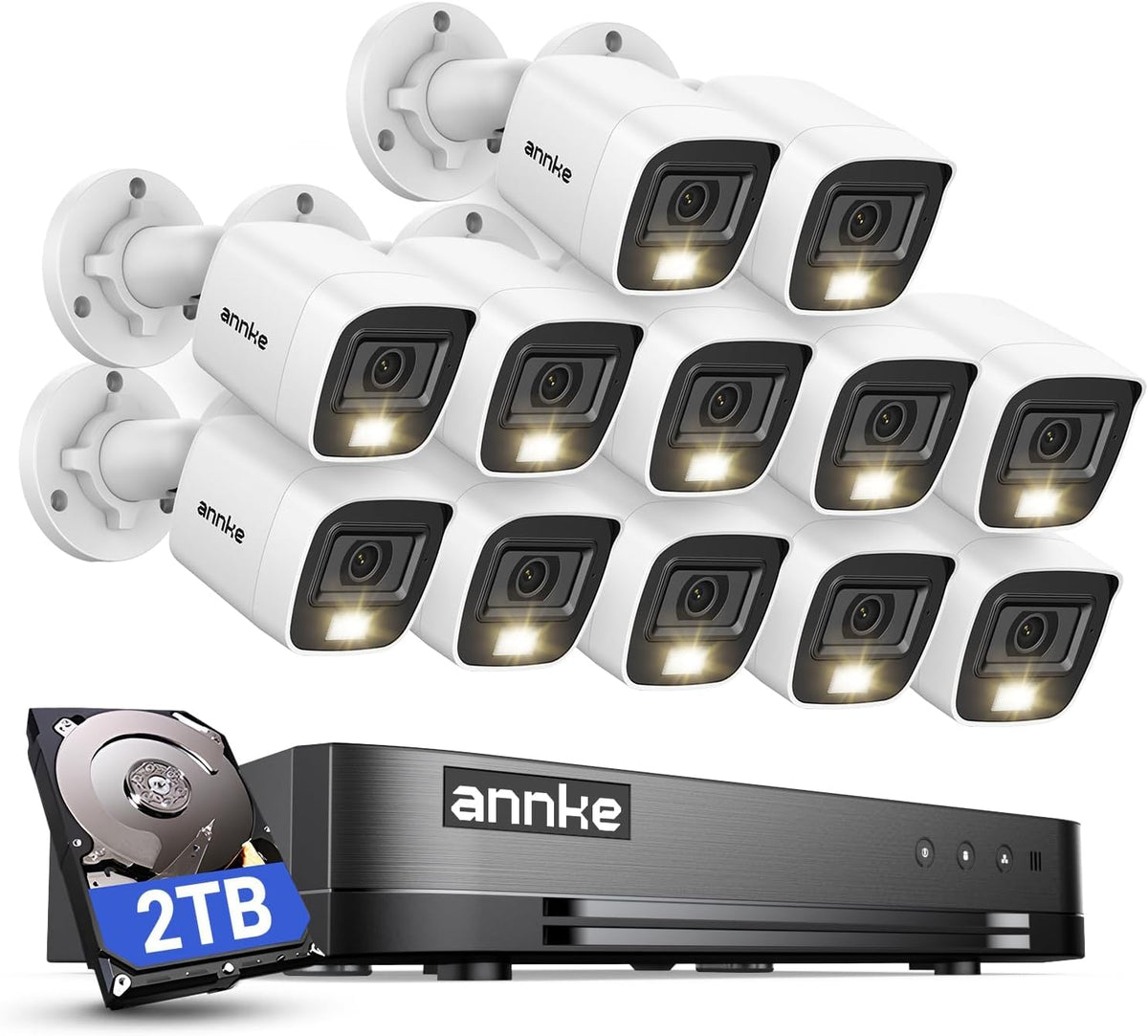 ANNKE 16 Channel Security Camera System,12Pcs 2MP Outdoor Cameras, 2TB HDD