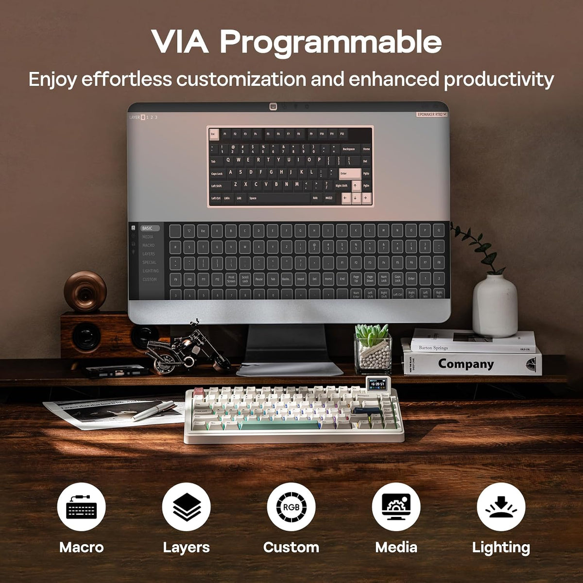 EPOMAKER RT82 Wireless Mechanical Keyboard with Screen, VIA Custom