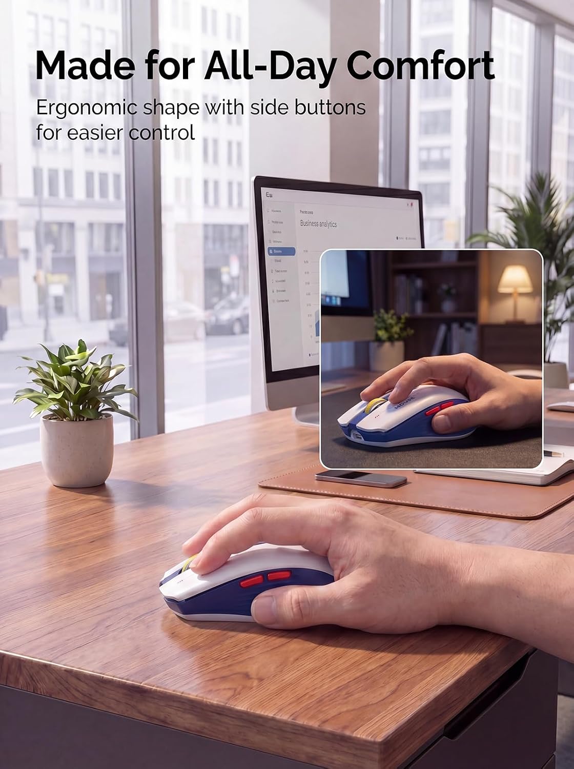 RAPIQUE Bluetooth Wireless Mouse - (BT1/BT2+USB) Tri-Mode High Performance, Rechargeable, Multi-Device Compatible with PC/Laptop/Computer/MacBook/iPad Air Pro (Blue and White)