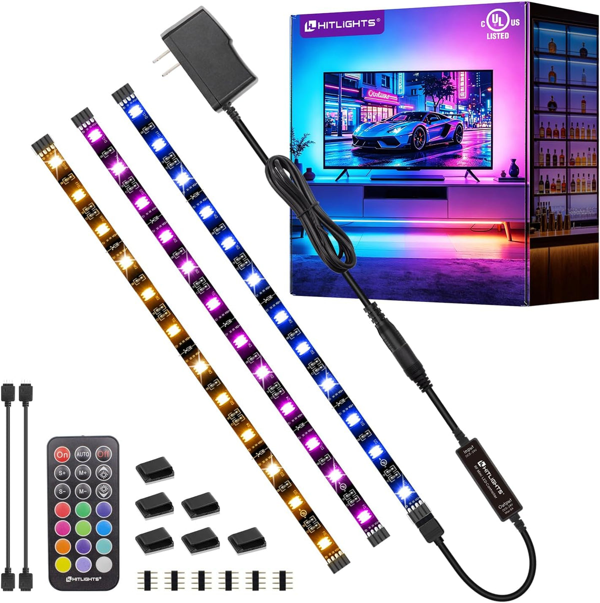 HitLights LED Strip Lights Kit, RGB Color Changing Tape Light Pre-Cut 3FT