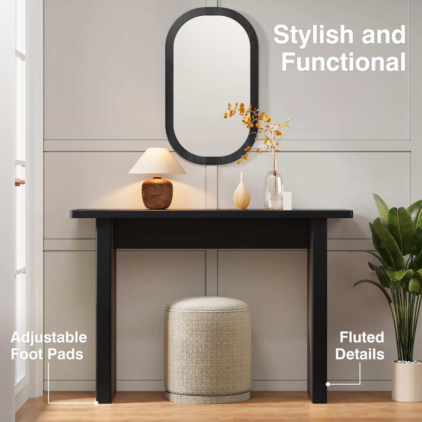 RUSTYER Fluted Entryway Console Table, Wooden Rectangular Sofa Table for Entrance, Narrow Wood Entryway Small Long Entry Table for Hallway, Living Room (Black)