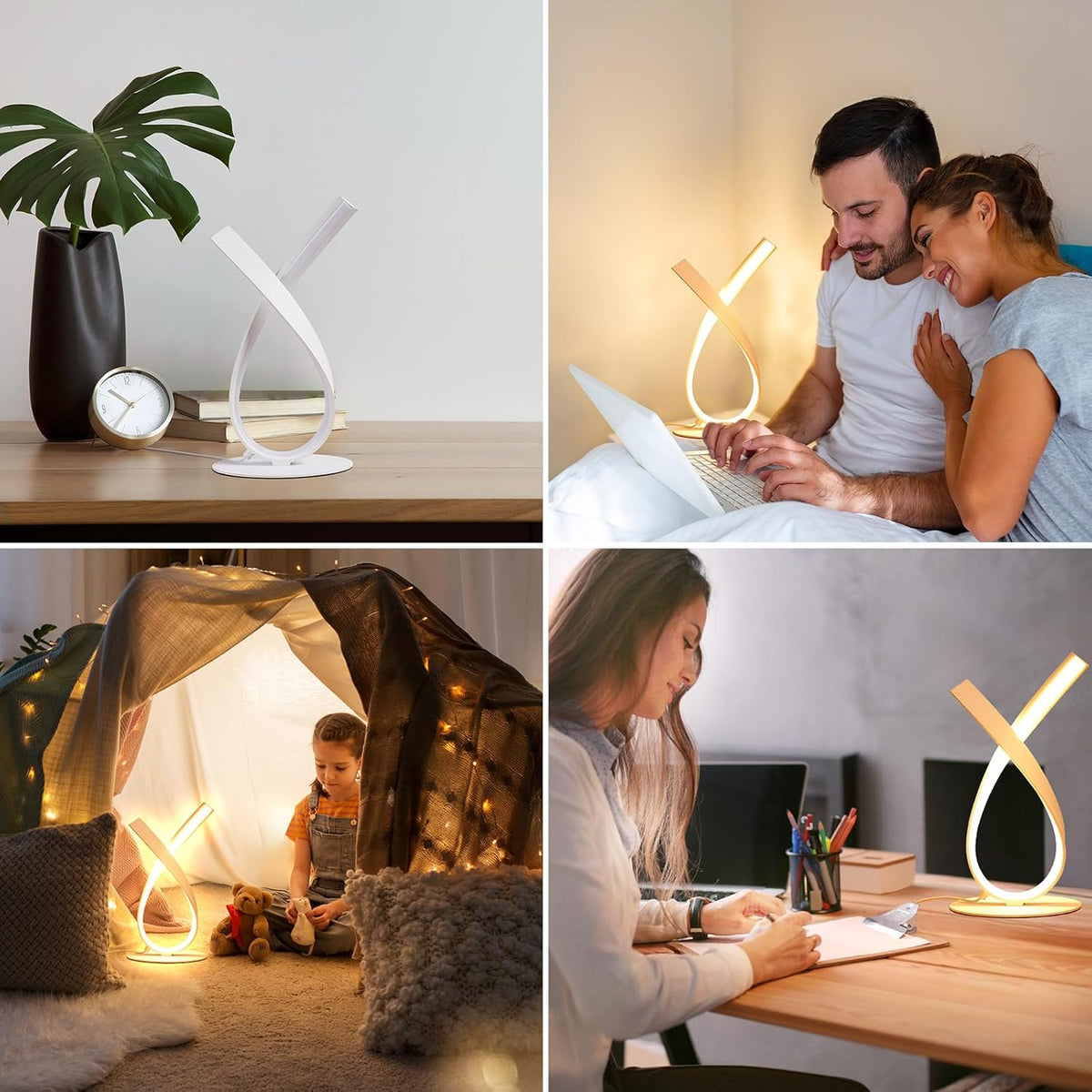NUÜR White Spiral LED Table Lamp, Stepless Dimmable Bedside Lamp