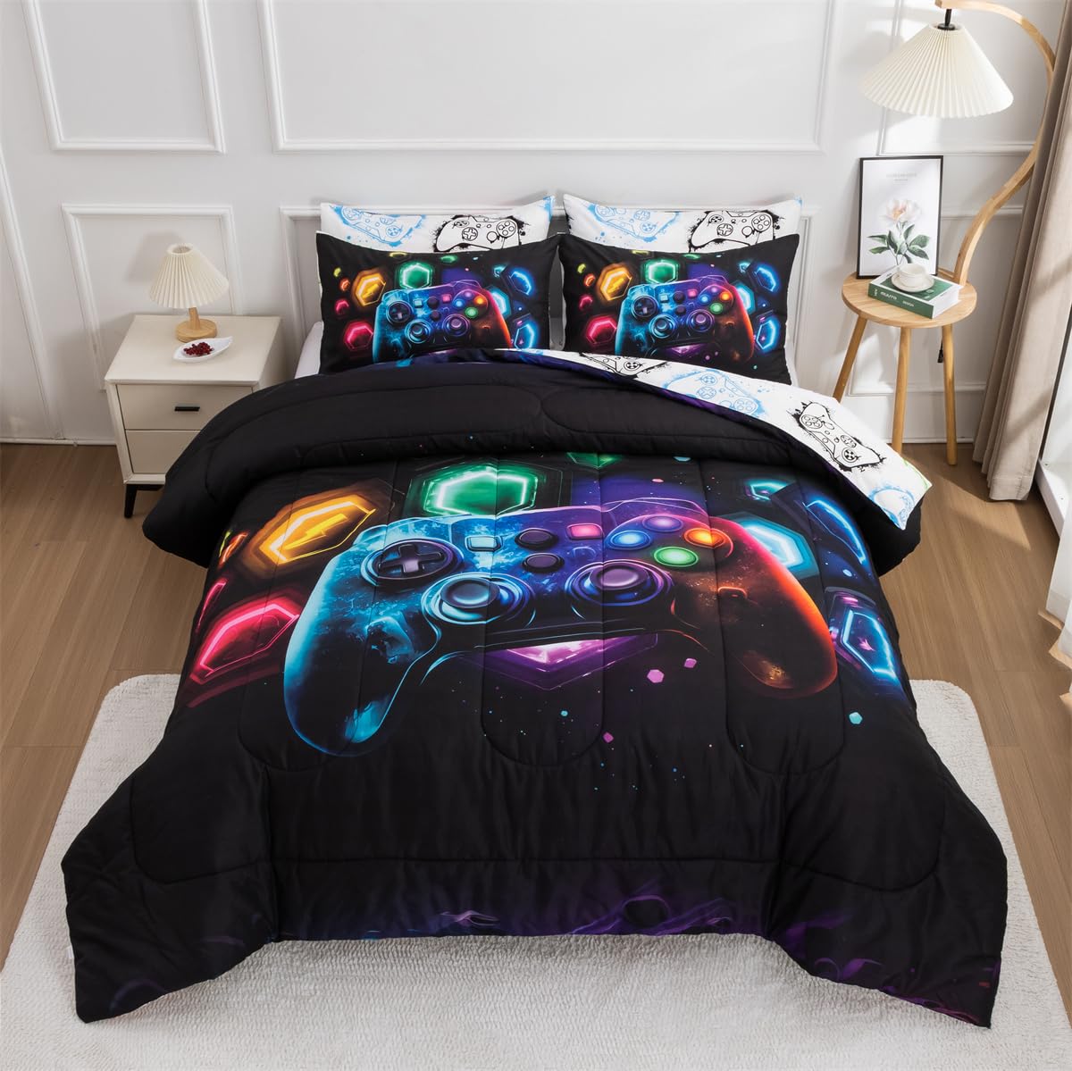 NTBED Game Console Comforter Set for Boys Girls Kids Space Universe Gaming Geometric Lightweight Microfiber Gamer Bedding Sets (Multi, Twin)