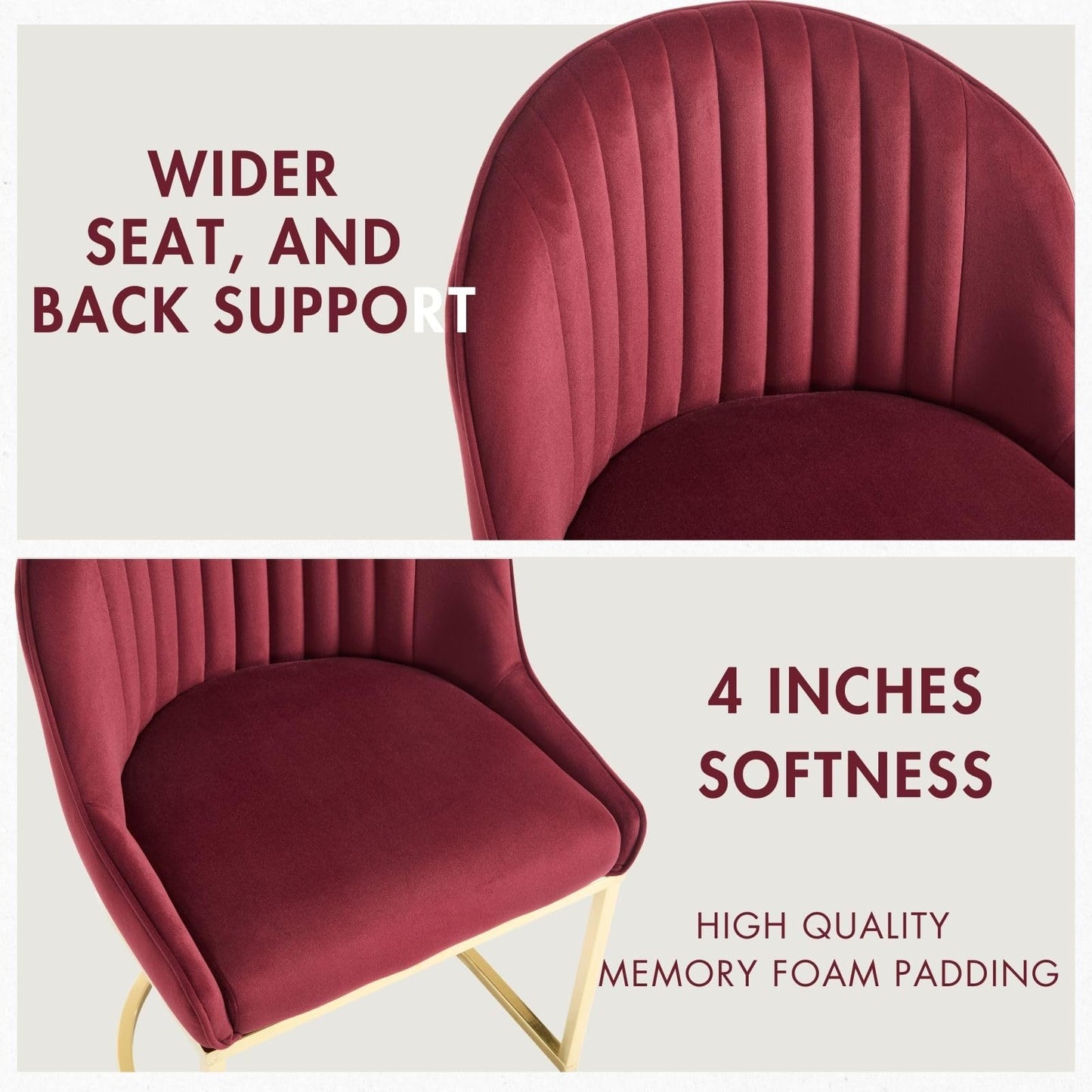 Hyfirm Wine Red Modern Dining Room Chairs Set of 4, Upholstered Kitchen Chairs with Gold Chrome Metal Legs, Round Back, Velvet Accent Stools for Kitchen & Dining Room