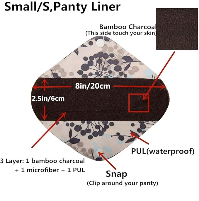 5 Small Panty Liners 1 Wet Bag Cloth Menstrual Pads Reusable Washable (Flowers, S Panty Liners)