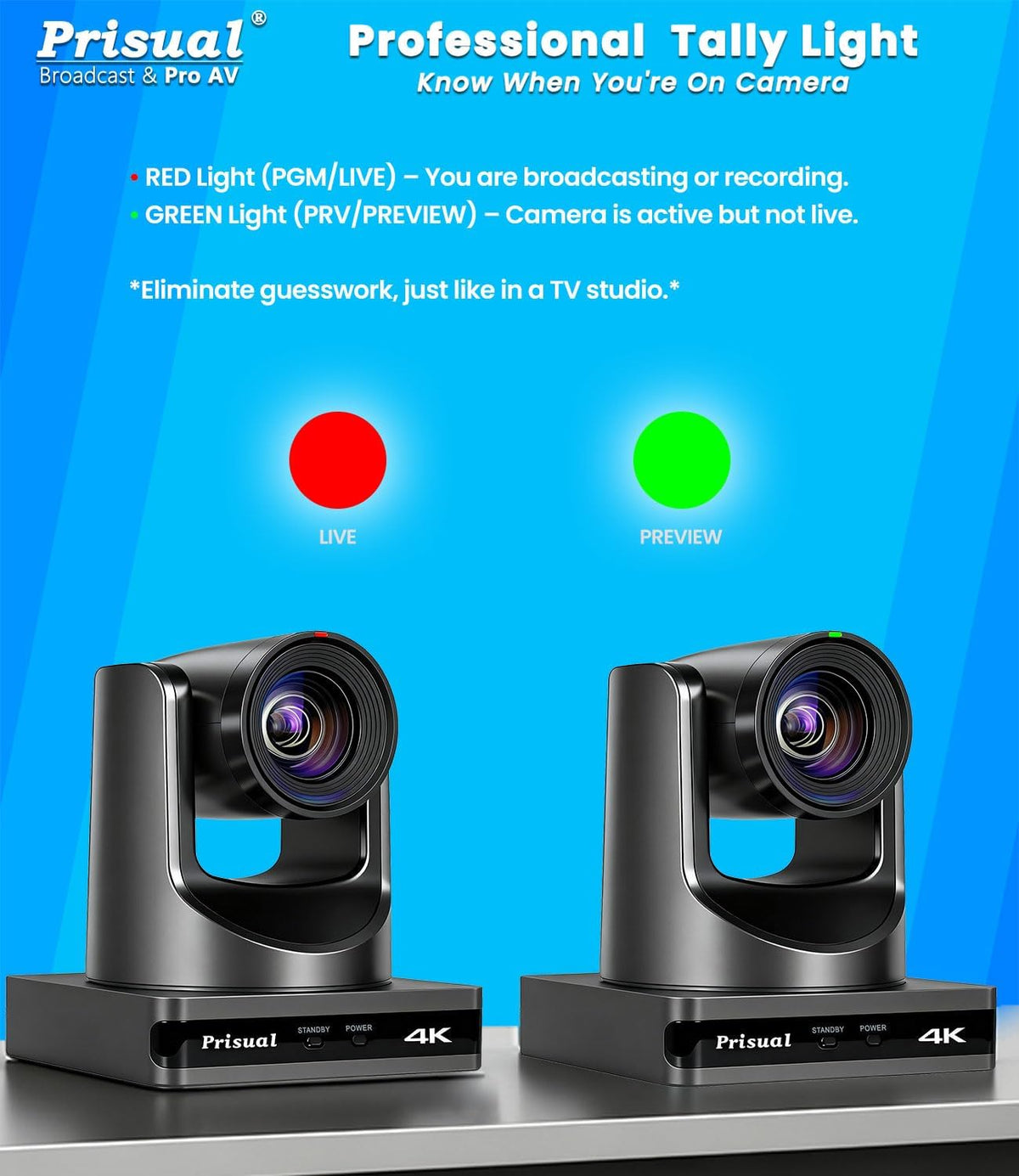 Prisual 4K NDI PTZ Camera, Advanced PTZ Auto Tracking 20X HDMI/USB3.0 PTZ Camera, TURE 4K 1/1.8” UHD 30P with Built-in Tally Light for Church Conference Events, PT20X-4K-N