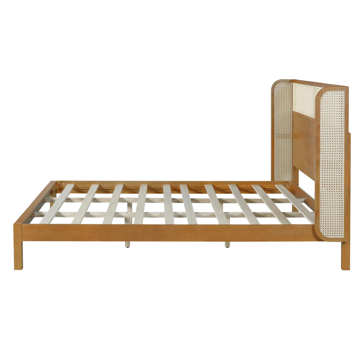 Merax King Size Premium Rubber Wood Platform Bed Frame, with Headboard, Mid Century Modern, Natural