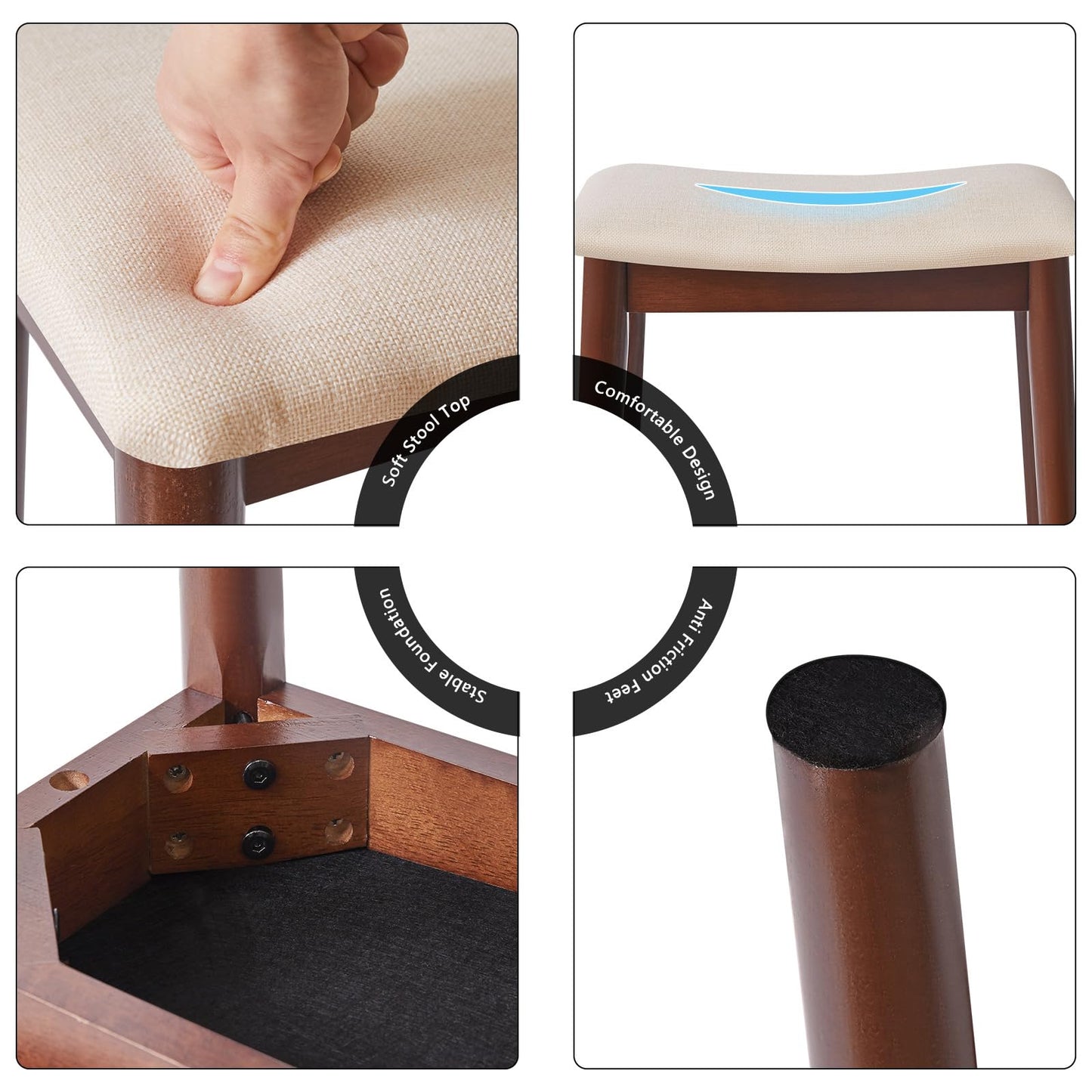 IBUYKE Saddle Cushion Vanity Stool Chair, Foot Rest Stool with Solid Wood Legs, Modern Vanity Bench Ottoman for Piano, Upholstered Seat for Bedroom, Entryway, Walnut Legs&Off White WBD007HM