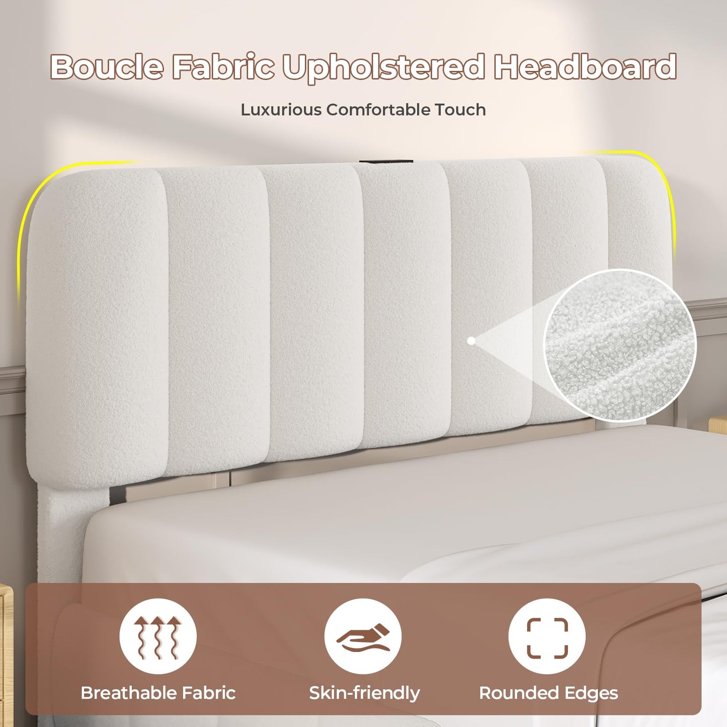 BTHFST Queen Blouce Bed Frame with Storage Drawers and Headboard, Cloud Upholstered Platform Bed Frame, Adjustable Headboard, Soft Rounded Corners, No Box Spring Needed, Easy Assembly, White