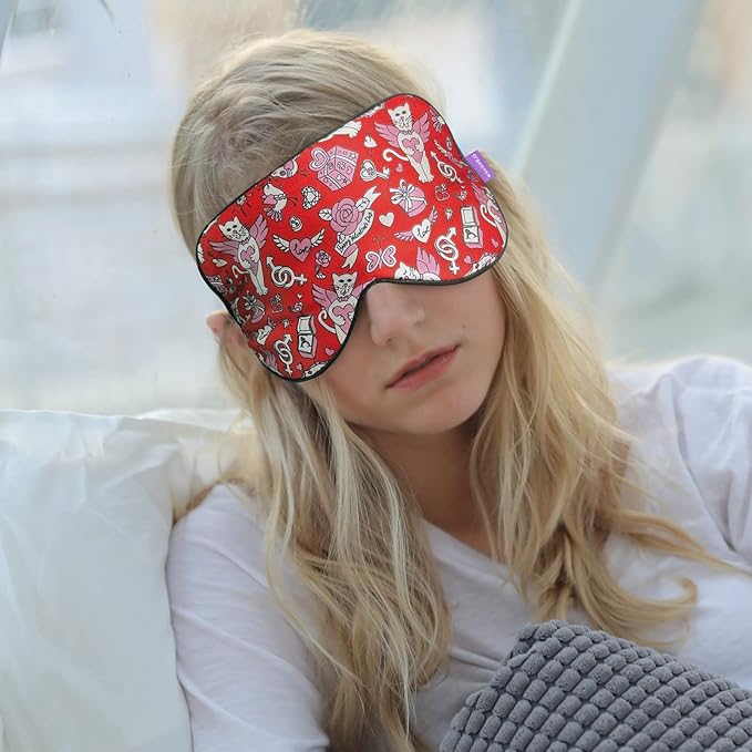 O’Bester Natural Silk Sleep Mask, Comfortable and Super Soft Eye Mask with Adjustable Strap, Ultimate Sleeping Aid, Blindfold, Blocks Light (cat)
