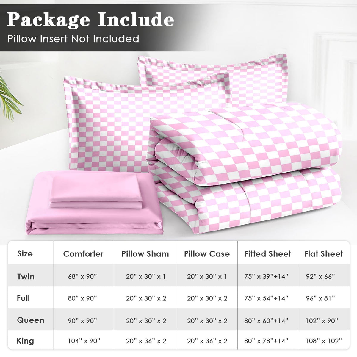 Plaid Checkerboard Grid Geometric Bean Pink Quilt Comforter Set 5 Pcs Twin Size, Checkered Modern Abstract Soft Bedding Set with Flat and Fitted Sheet Pillowcases Sham for Adults Bedroom Bed Decor