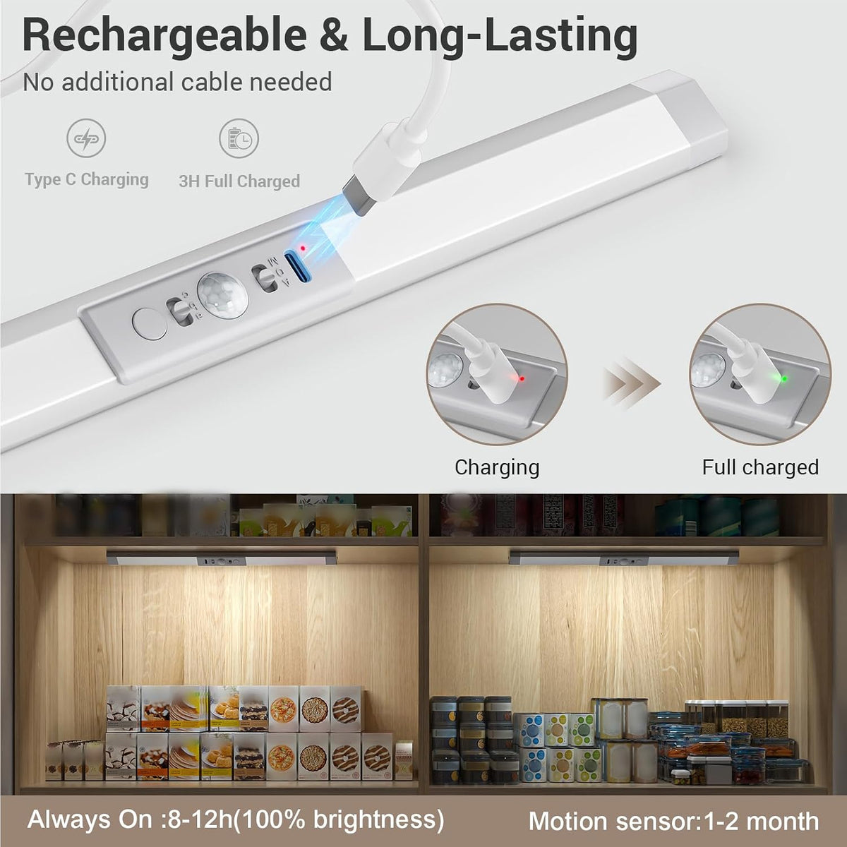 WOBANE Motion Sensor LED Closet Lights, Battery Operated Wardrobe Lighting
