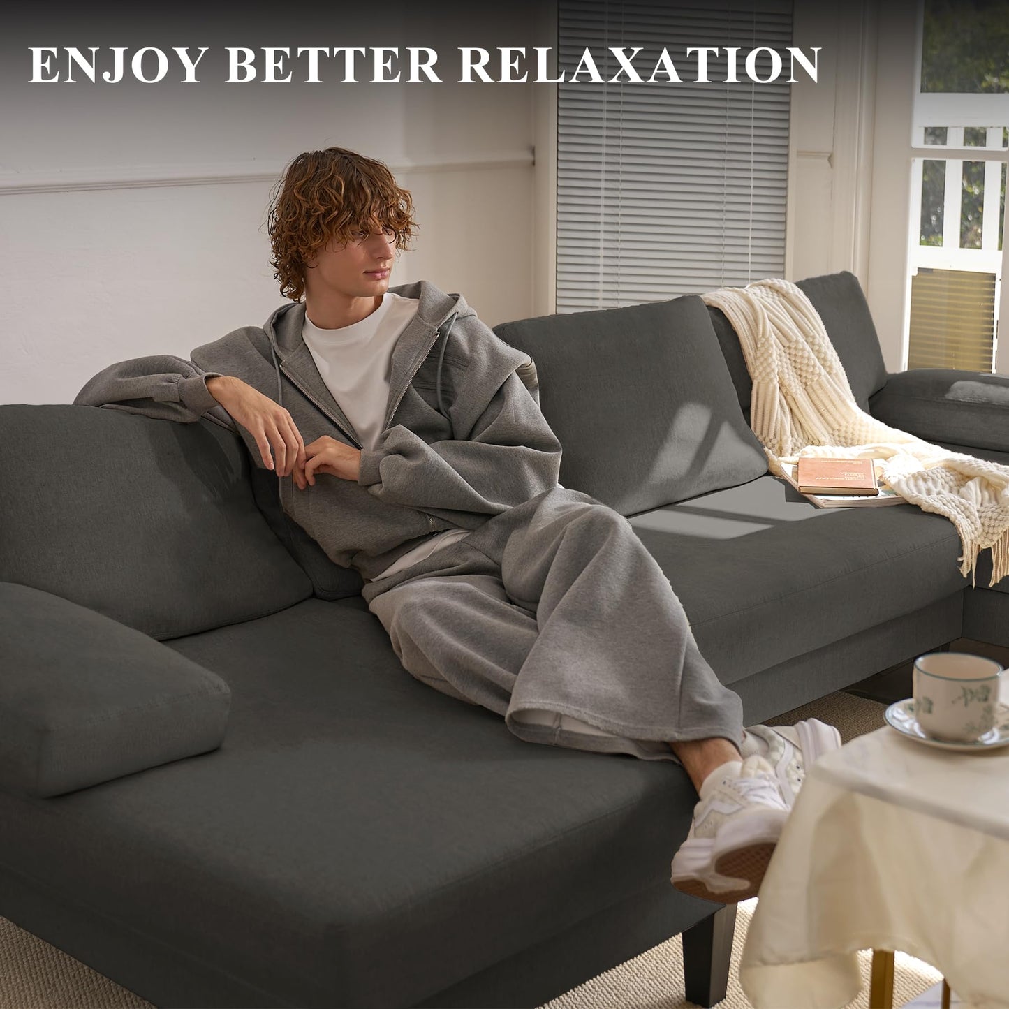 Luxanimarion U-Shaped Sectional Sofa Couch for Living Room, Modern Modular Sofa with Double Chaise, Classic Lounge Couch Sleeper for Apartment, Darkbrown