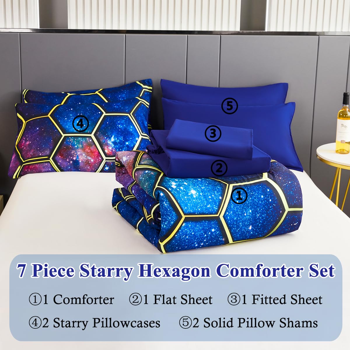 ZSYAYAHA Purple Space Bedding Set Kids Twin Bed Set for Boys Blue Galaxy Comforter Sets for Girls Soft Fluffy 7 Pieces Bed in A Bag Set with Sheets(Space Blue, Twin)