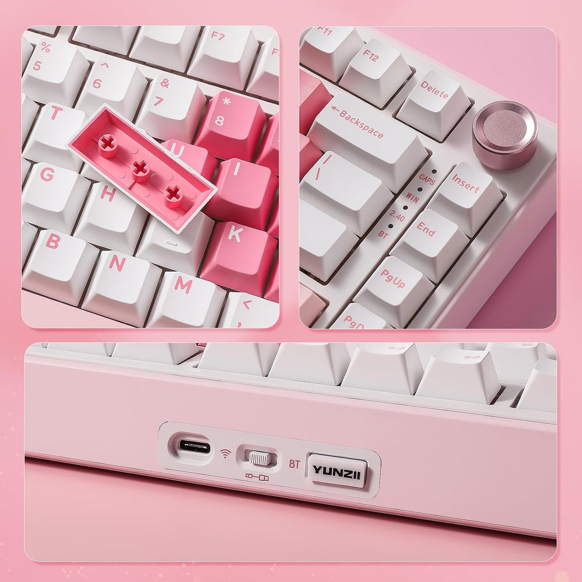 YUNZII B75 PRO 75% Wireless Mechanical Keyboard (White Heart,Cocoa V2)