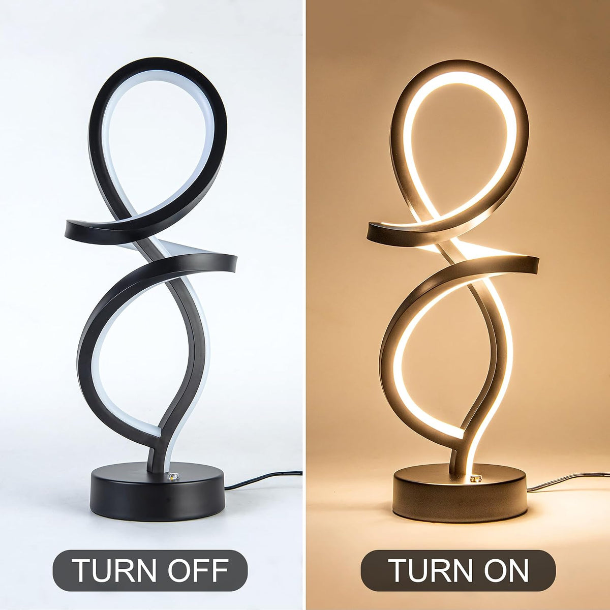 RGB Modern Small Table Lamp with LED Spiral Design, 15W Nightstand Lamp