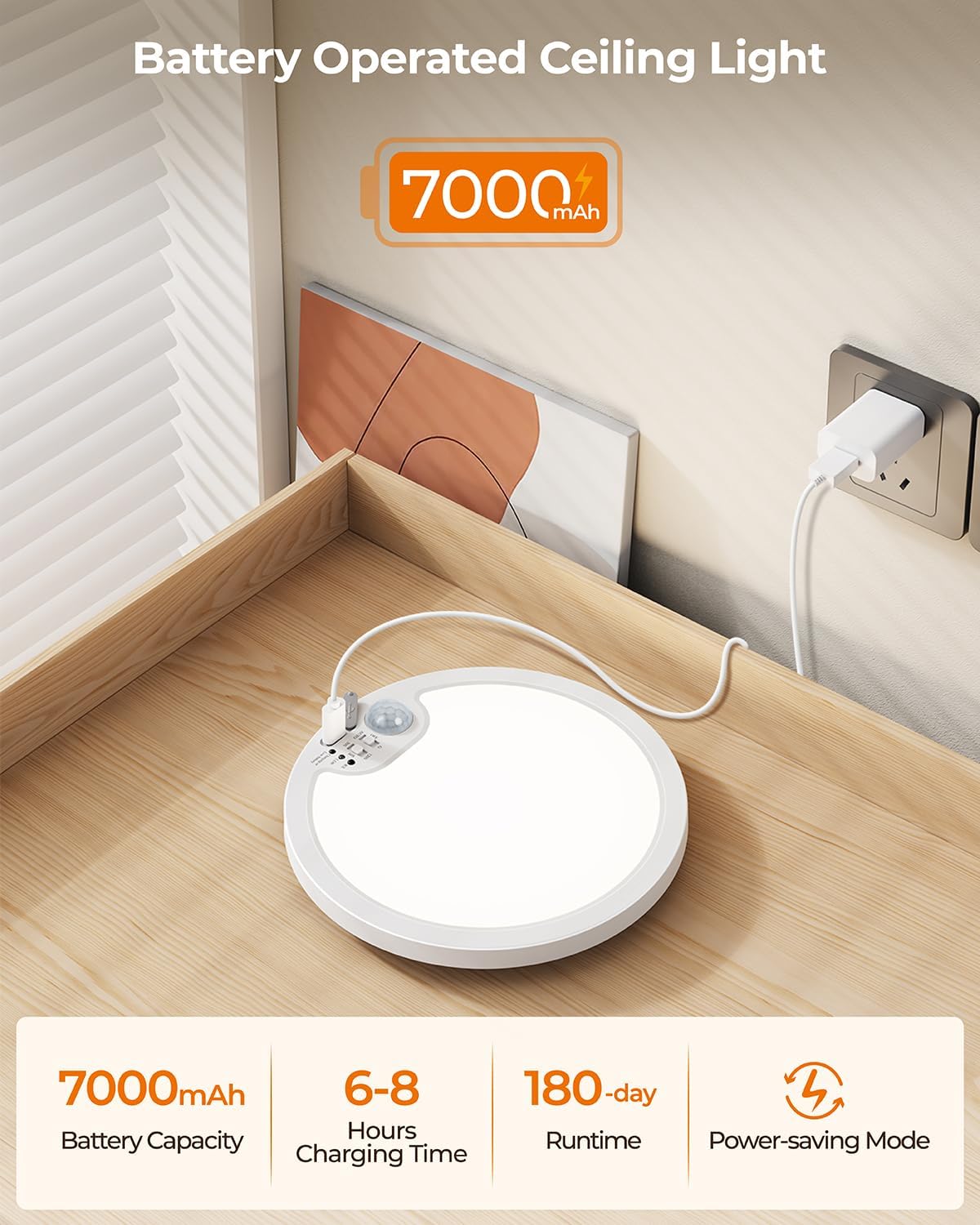 BLNAN Rechargeable Motion Sensor Ceiling Light - Wireless Magnetic Ceiling Light, Remote Control for Color & Brightness, Stick On Battery Operated Light for Shower, Closet, Pantry, Hallway, 2 Pack
