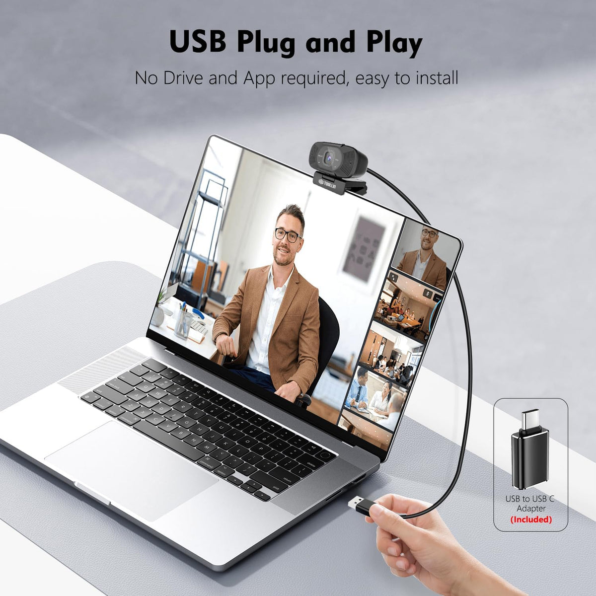 TOALLIN 1080P Full HD Webcam with Dual Microphones, Computer Web Camera, 90° Wide Angle View Without Distortion, USB Plug and Play Webcam for Video Conferencing/Online Calling/Live Streaming