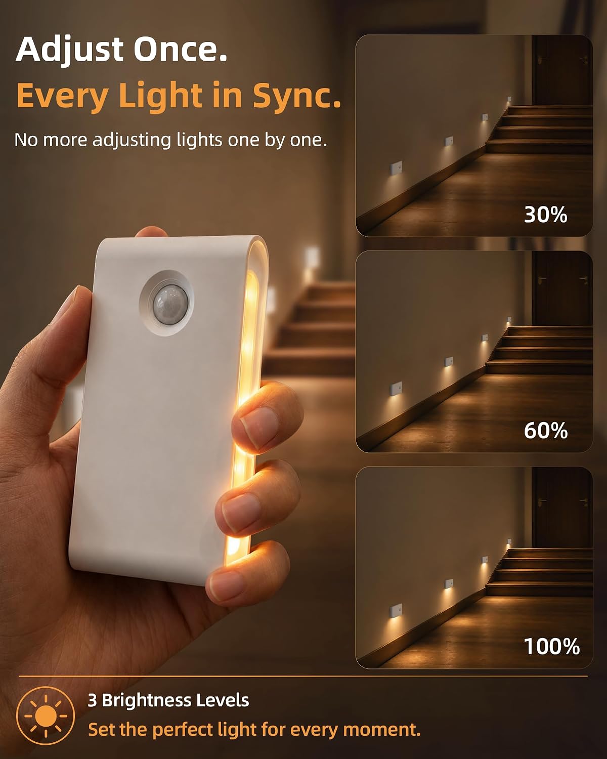 EZVALO 3 Pack Motion Sensor Night Lights, Sync LED Stair Lights Indoor, 1500mAh Rechargeable, Magnetic & Dimmable, 3000K Soft White, Portable Nightlight for Hallway, Stairs, Bathroom, Bedroom