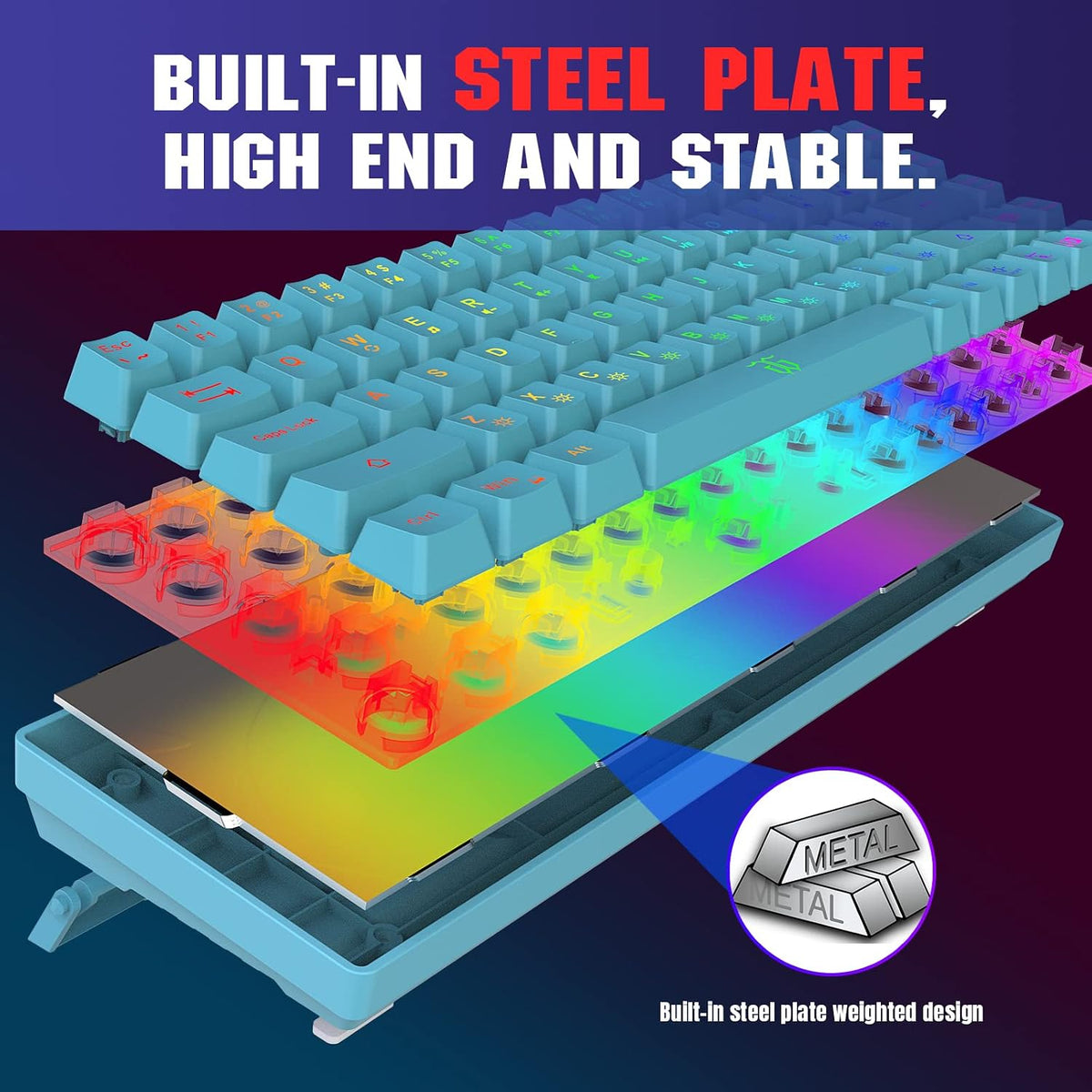 Snpurdiri 65% Membrane Gaming Keyboard, RGB (68 Keys,Blue)