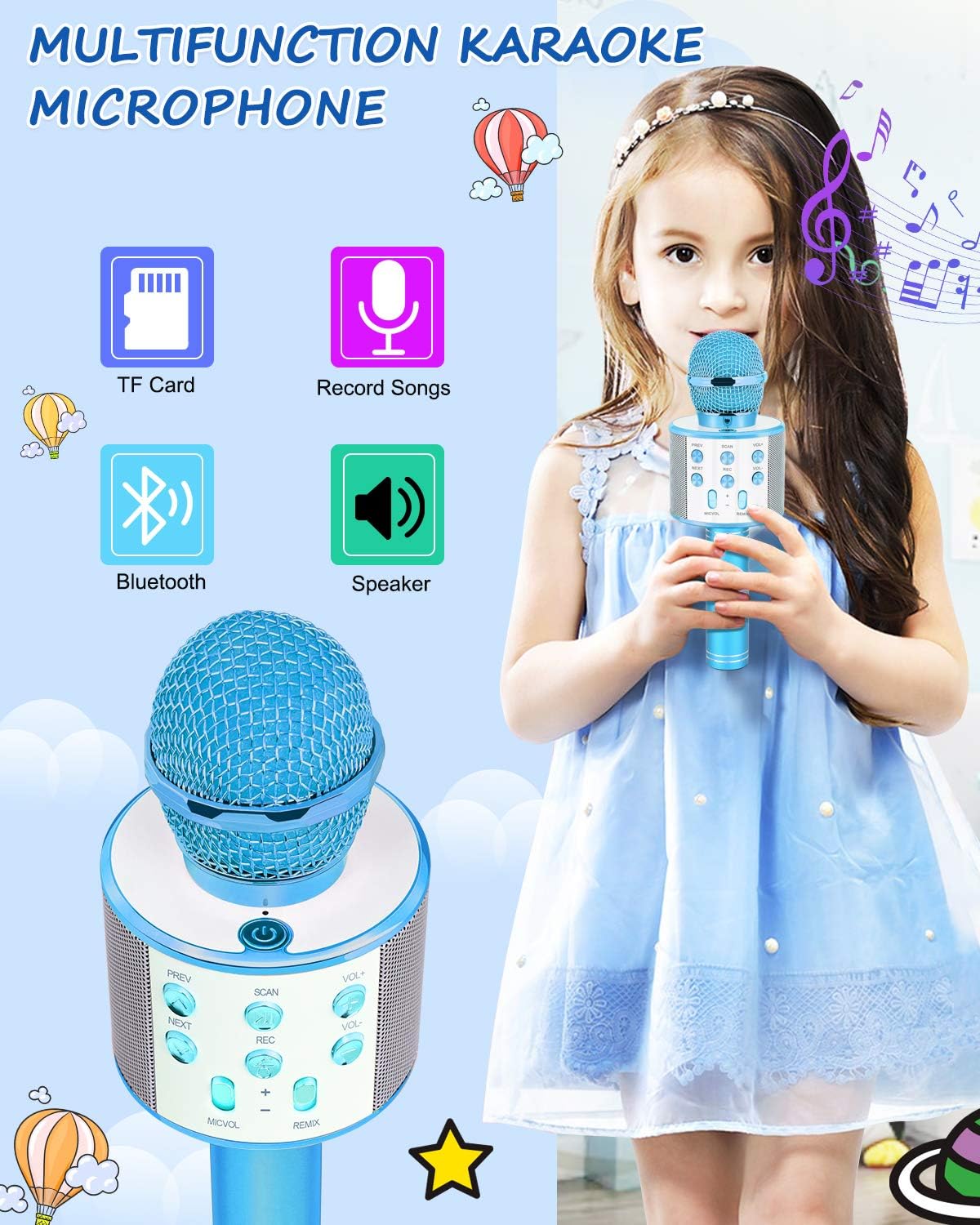 Kids Toys Age 5 6 7 8 9 10, Karaoke Microphone for Kids Popular Toys for Girl Boy Age 5-12 Birthday Gifts for Teen Girls Boys Age 5-12 Party Gift for Girl Boy Age 4-12 - Blue