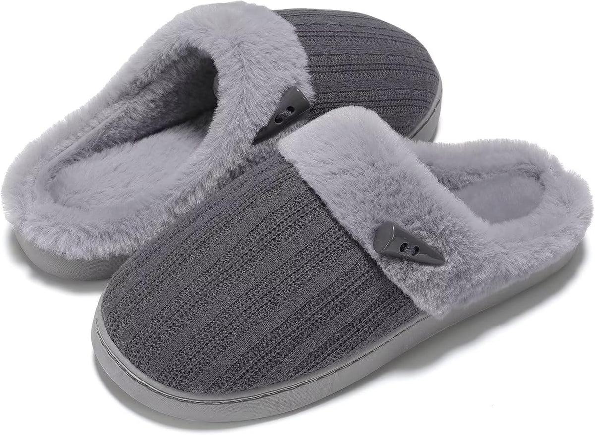 NineCiFun Women's Slip on Fuzzy Slippers Memory Foam House Slippers Outdoor Indoor Warm Plush Bedroom Shoes Scuff with Faux Fur Lining