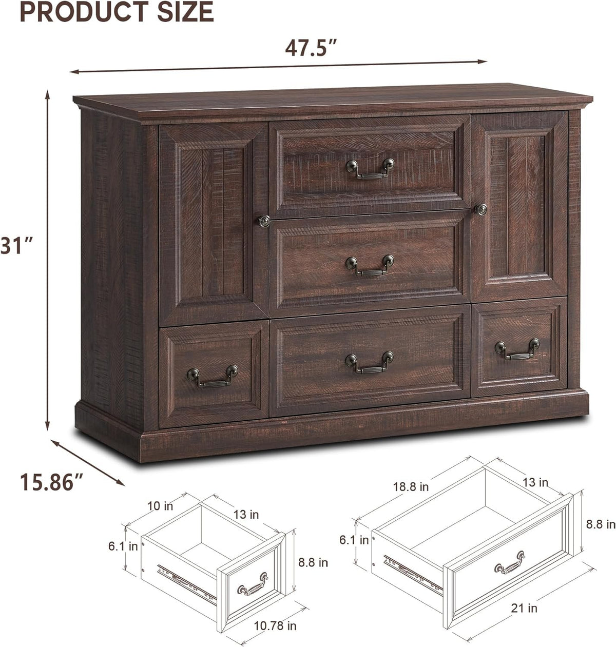 IFGET Farmhouse 5 Drawers Dresser for Bedroom, Wood Rustic Storage Organizer Closet Chest, Chest of Drawers w/Groove Barn Door&Shelf for Closet, Hallway, Living Room, Dining Room-Brown