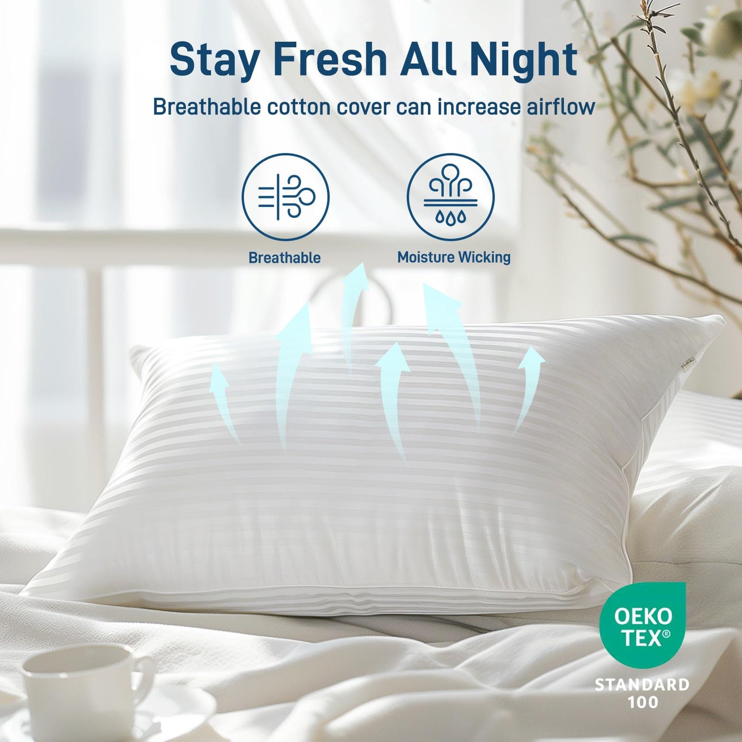 Ankwos Hypoallergenic Side Sleeper Pillows Queen/Standard Size Set of 2 - Soft and Cooling - Hotel Quality Soft Pillows with Cotton Cover Down Alternative Filling,Oeko-TEX Certified