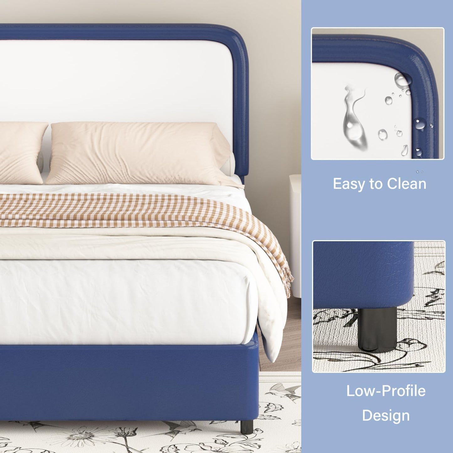 Twin Bed Frame with Headboard, Bed Frame Twin Size with Wood Slats Support, No Box Spring Needed, Easy Assembly, Blue