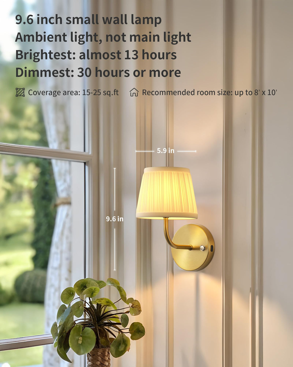 PUSU LED Cordless Gold Small Wall Sconces Set of 2, Rechargeable 5200mAh Battery Operated Fabric Wall Lamp with Remote, Lighting for Living Room, Bedroom, Hallway, Bathroom, Stairs, Kitchen, Cabinet