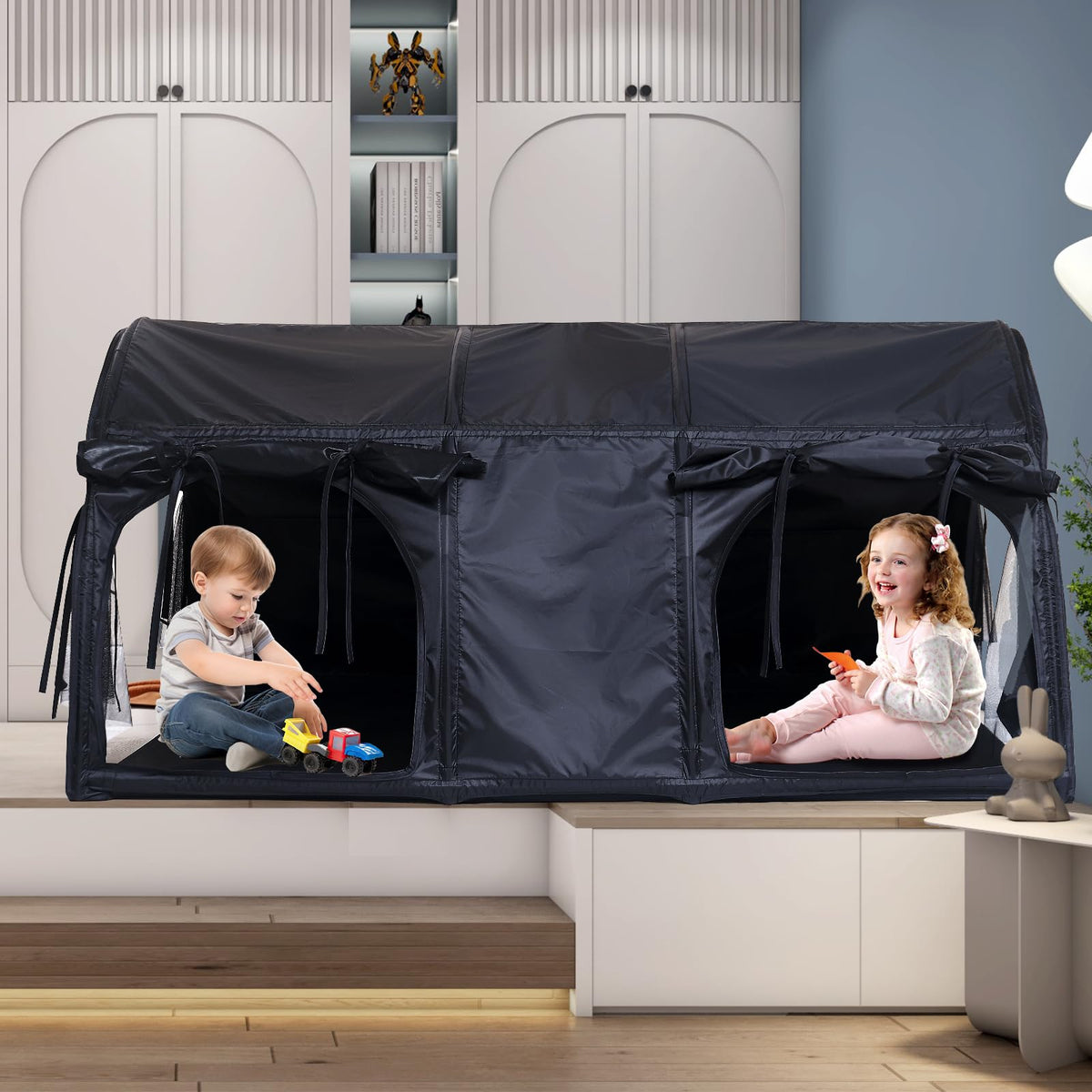 Sensory Bed Tent for Kids, Lucky Castle Black-Out Bed Tent for Children with Autism, ADHD, SPD- Calm Down Corner Helps Kids Relax, Reduce Anxiety & Improve Focus- PlayTent with Door & Window