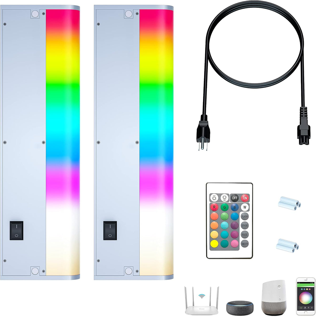 Smart Under Cabinet Lights for Kitchen Counter or Closet Lighting, Hardwired or Plug in, 2700-6500K Adjustable RGB Color Changing,Compatible with Alexa, Google 2-Pack (2-Bar 18 Inch)