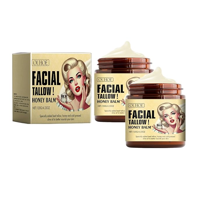 Whipped Beef Tallow and Honey Balm,Beef Tallow for Skin,Tallow Face Moisturizer,Tallow and Honey Balm,Grass Fed Grass Finished Face Cream 2pcs