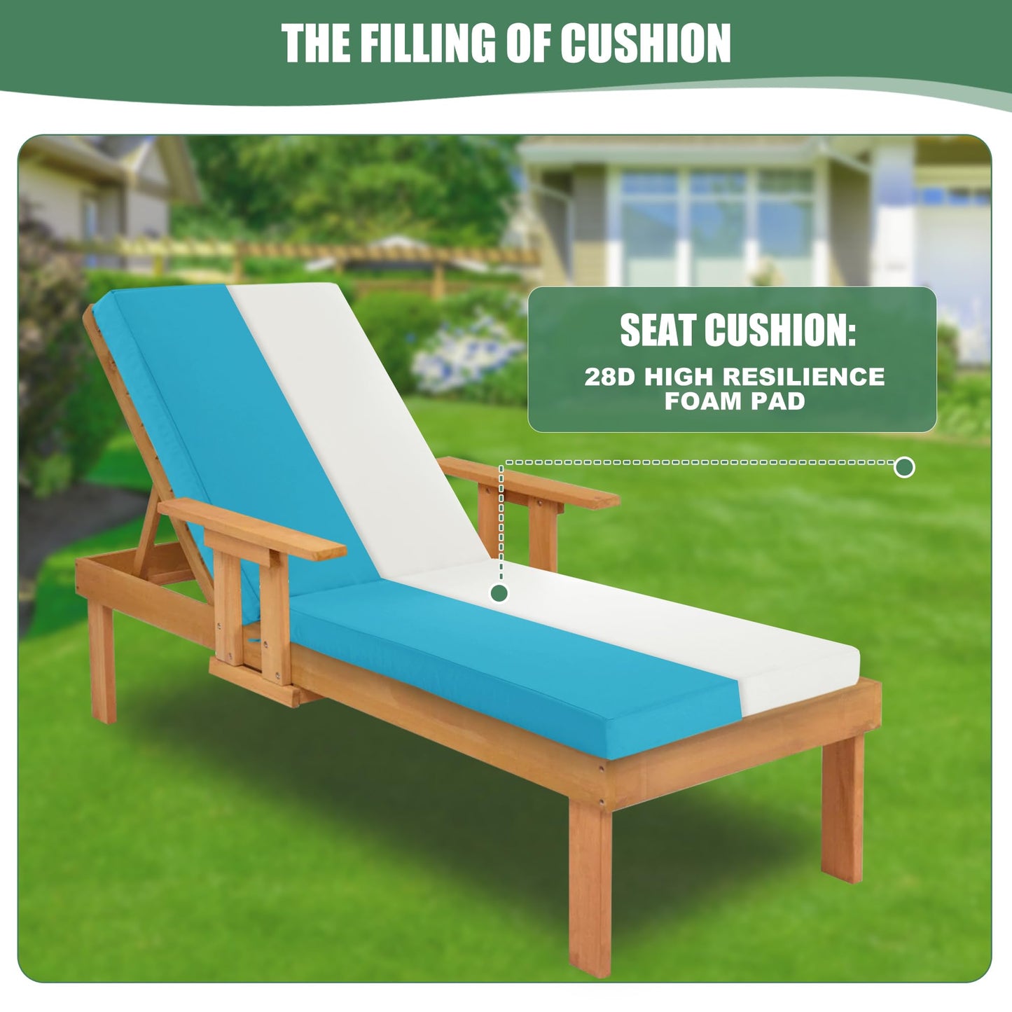 Summsun Chaise Lounge Cushions Outdoor Set of 2 - Waterproof and Fade Resistant Sun Lounger Replacement Cushions - Patio Lounger Pads with Removable Cover for Pool, Deck, Lawn, 72 x 21 x 3 Inch, Teal