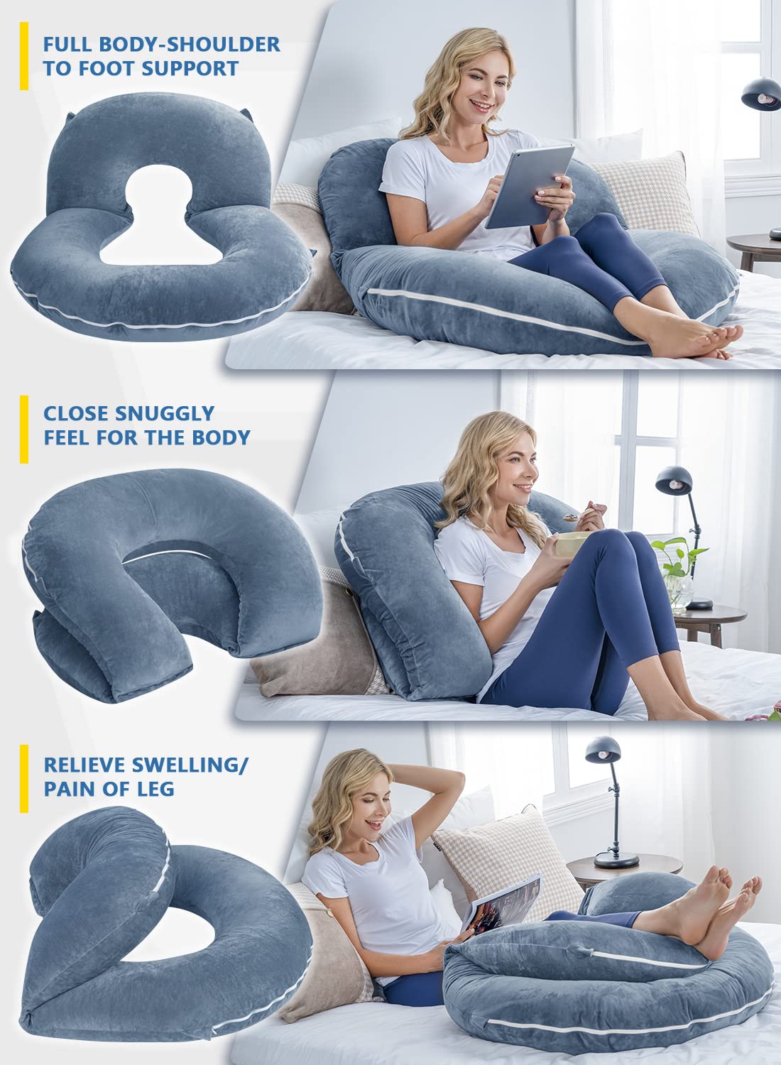 INSEN Reading Pillow, Back Pillow for Sitting in Bed for Reading, Nurse & Relax, Reading Pillow for Adults, Moms & Kids, Sit Up Pillow for Bed, Blue Bubble Velvet