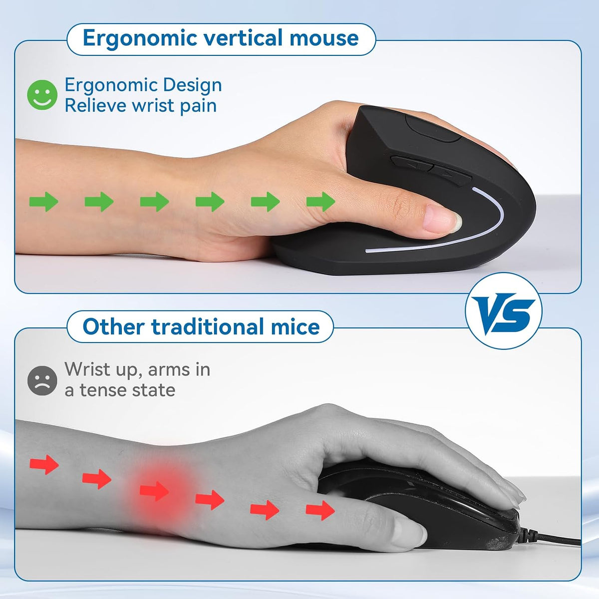 Left Handed Mouse, 2.4G Wireless Left Handed Ergonomic Mouse with 800/1200/1600 Adjustable DPI, 6 Buttons Wireless Vertical Mouse for MacBook/Laptop/PC/Desktop-Black