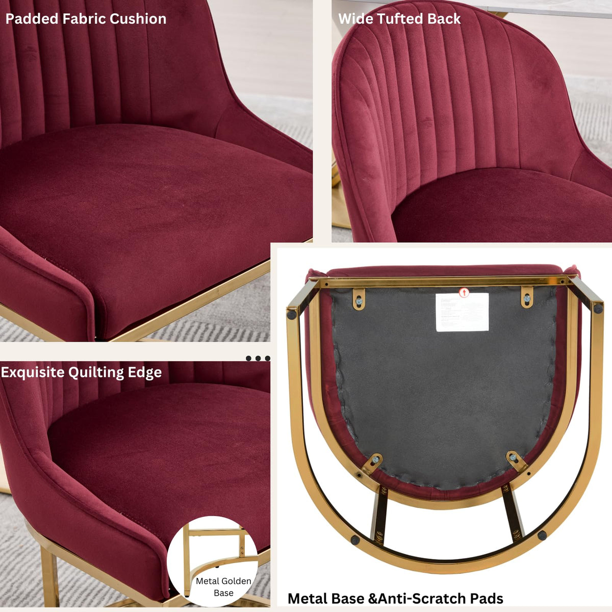 ChicAura Velvet Dining Chairs Set of 4, Modern Barrel Dinning Room Chairs with Golden Frame Upholstered Kitchen Chair Armless Accent Side Chair for Living Room/Kitchen/Dining Room/Hotel, Red