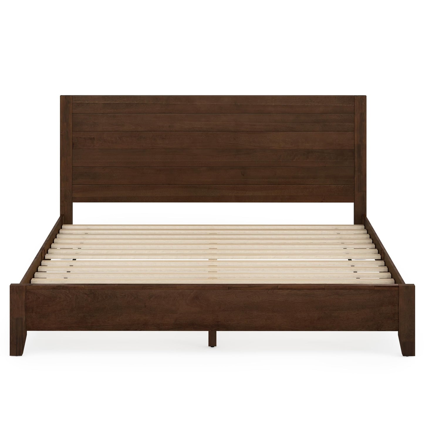 Cozyman Bed Frame King Size, Acacia Wood Platform with Headboard, No Box Spring Needed, 800lb Capacity, Non-Slip Without Noise, Easy Assembly, Walnut