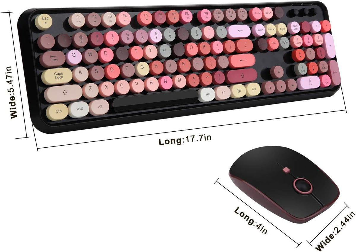 Wireless Keyboard and Mouse Combo,Creamy Retro Round Keys for PC Laptop