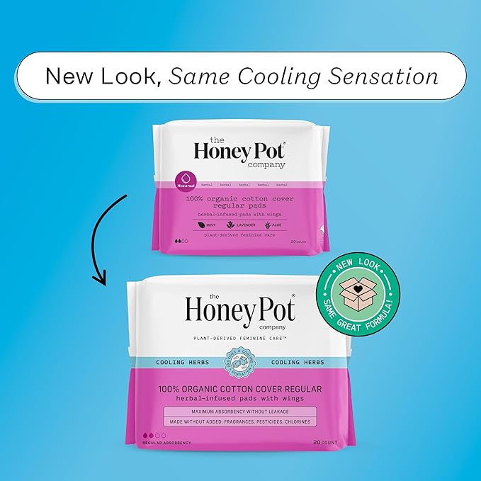 The Honey Pot Company - Herbal Sanitary Pads for Women - Regular Flow w/Wings - Infused w/Essential Oils for Cooling Effect & Organic Cotton Cover - Feminine Care - FSA & HSA - 20 ct