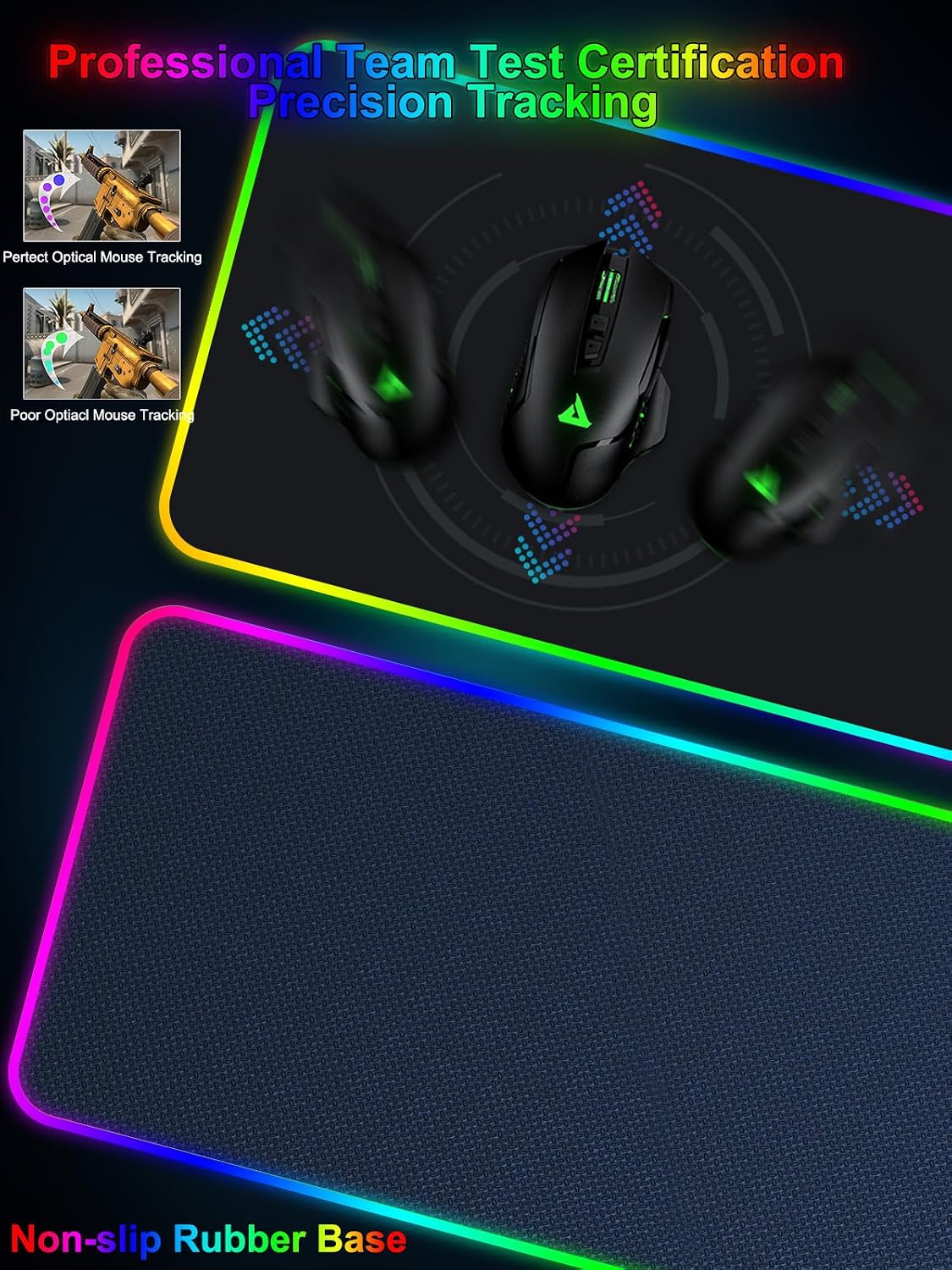 Mouse Pad with Wireless Charging, Large Desk Mat RGB Gaming Mousepad, 10 Light Colors LED Gaming Pad Keyboard Pad with Ultra-Smooth Surface & Non-Slip Rubber Base, Waterproof Full Desk Mouse Pad