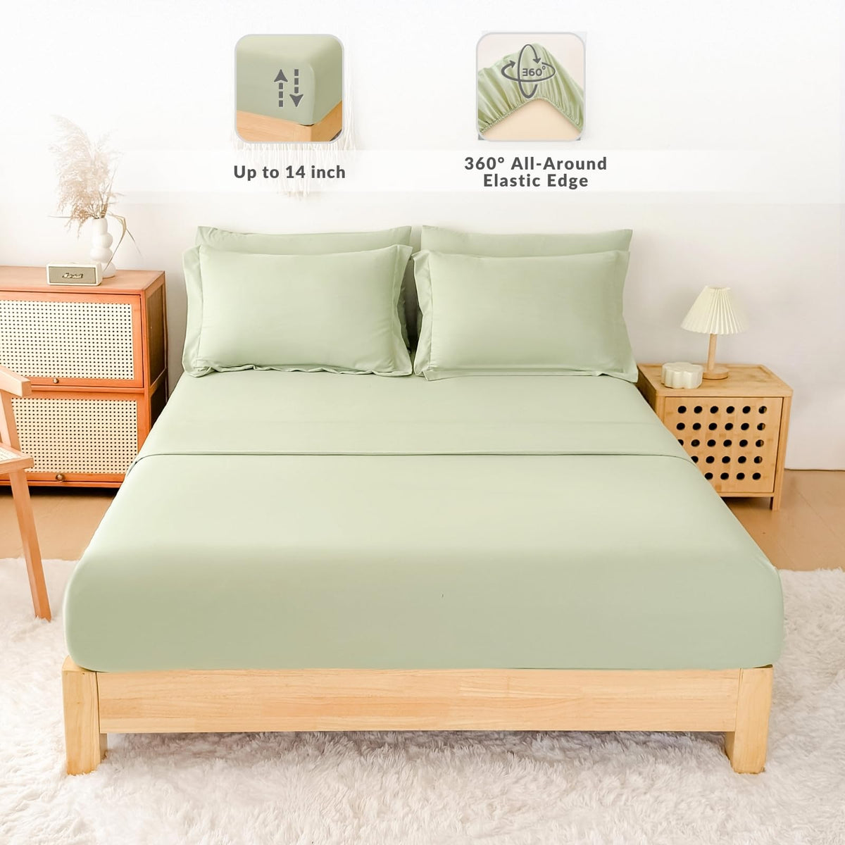 FMLIUY Sage Green Twin Comforter Set - 7-Piece Bed in a Bag, All-Season Soft Bedding with Sheets & Pillowcases (68"x88",Twin,Beige)