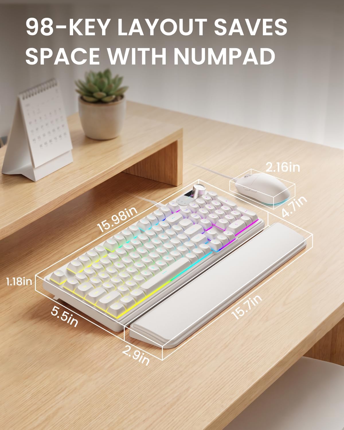 EWEADN Wired Keyboard and Mouse Combo with Detachable Wrist Rest - White