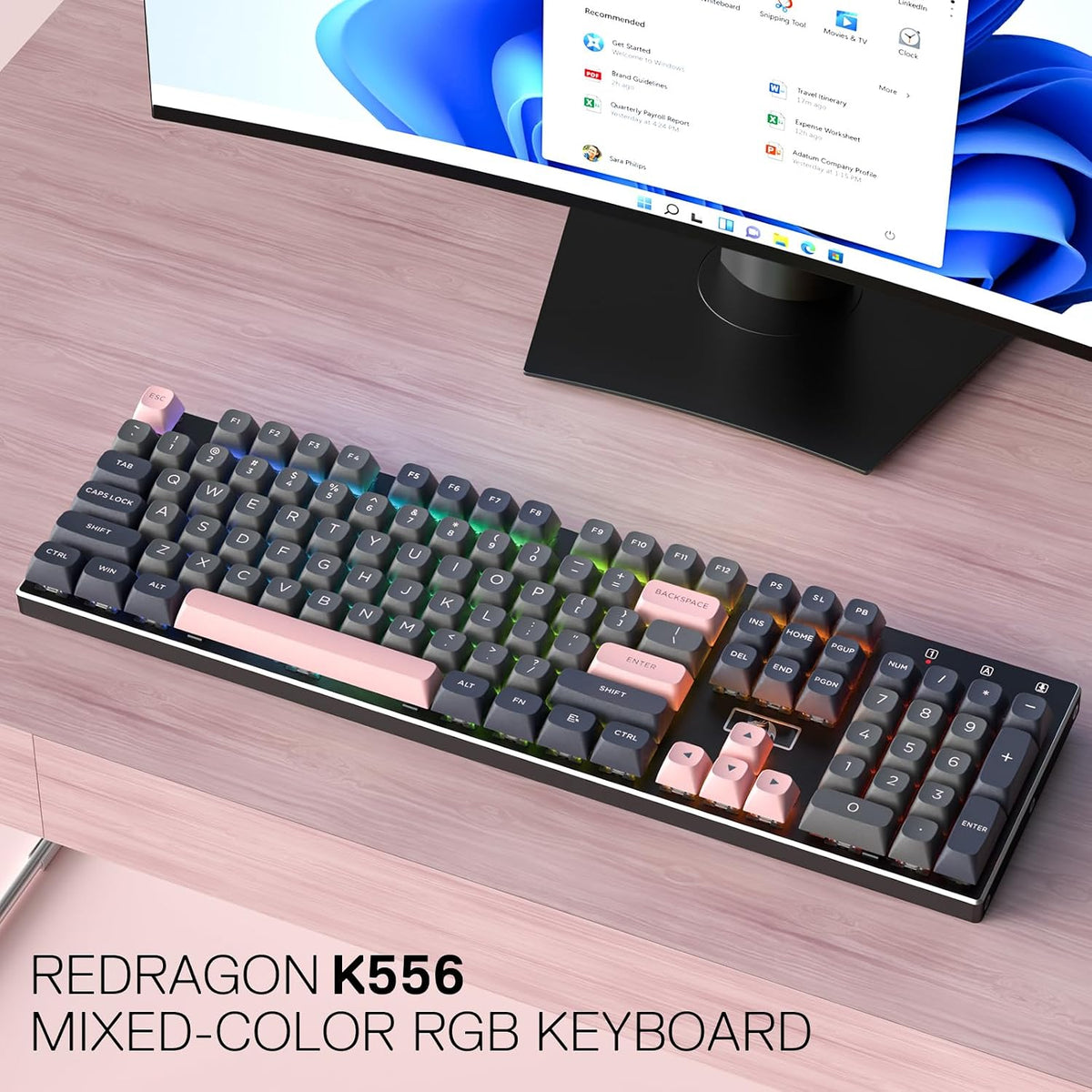 Redragon K556 Wired RGB Mechanical Gaming Keyboard, 104-Key Aluminum Board