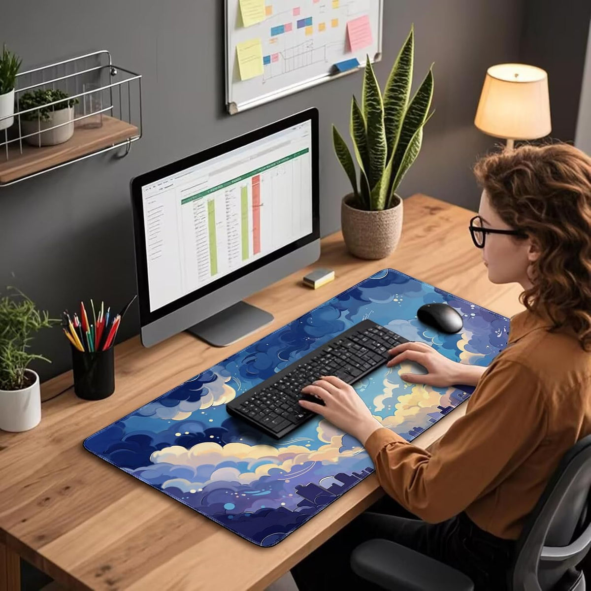 Blue Nebula Aesthetic Large Gaming Mouse Pad Desk Mat 31.5"x15.7"