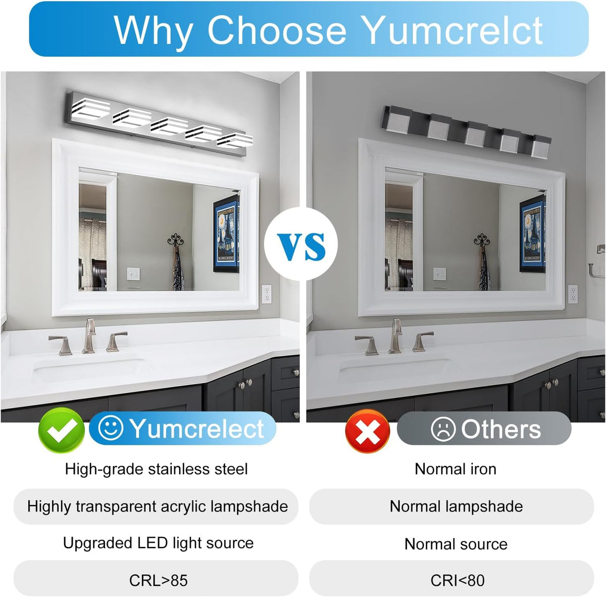 LED Vanity Lighting 30W Lights for Mirror 5 Light Bath Wall Lamps 34 Inch Bathroom Sink Lights over Vanity Modern Long Bath Lights Bars Chrome Wall Sconces Light for Bathroom Restroom 6000K