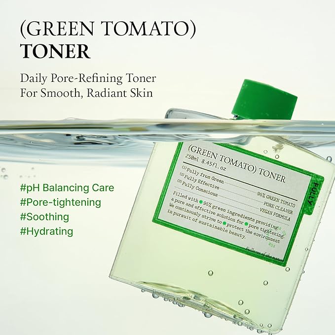 FULLY Green Tomato Toner, Pore Tightening with 95% Green Tomato Extract and VIT C, Skin Soothing and Hydrating, Fragrance Free, Vegan & Dermatologically Tested, 8.45 fl.oz