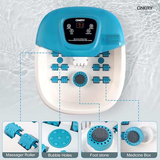 FIAHNG Foot Spa Massager with Heat, Bubbles, Vibration & Pedicure Foot Spa Massager for Feet Stress Relief
